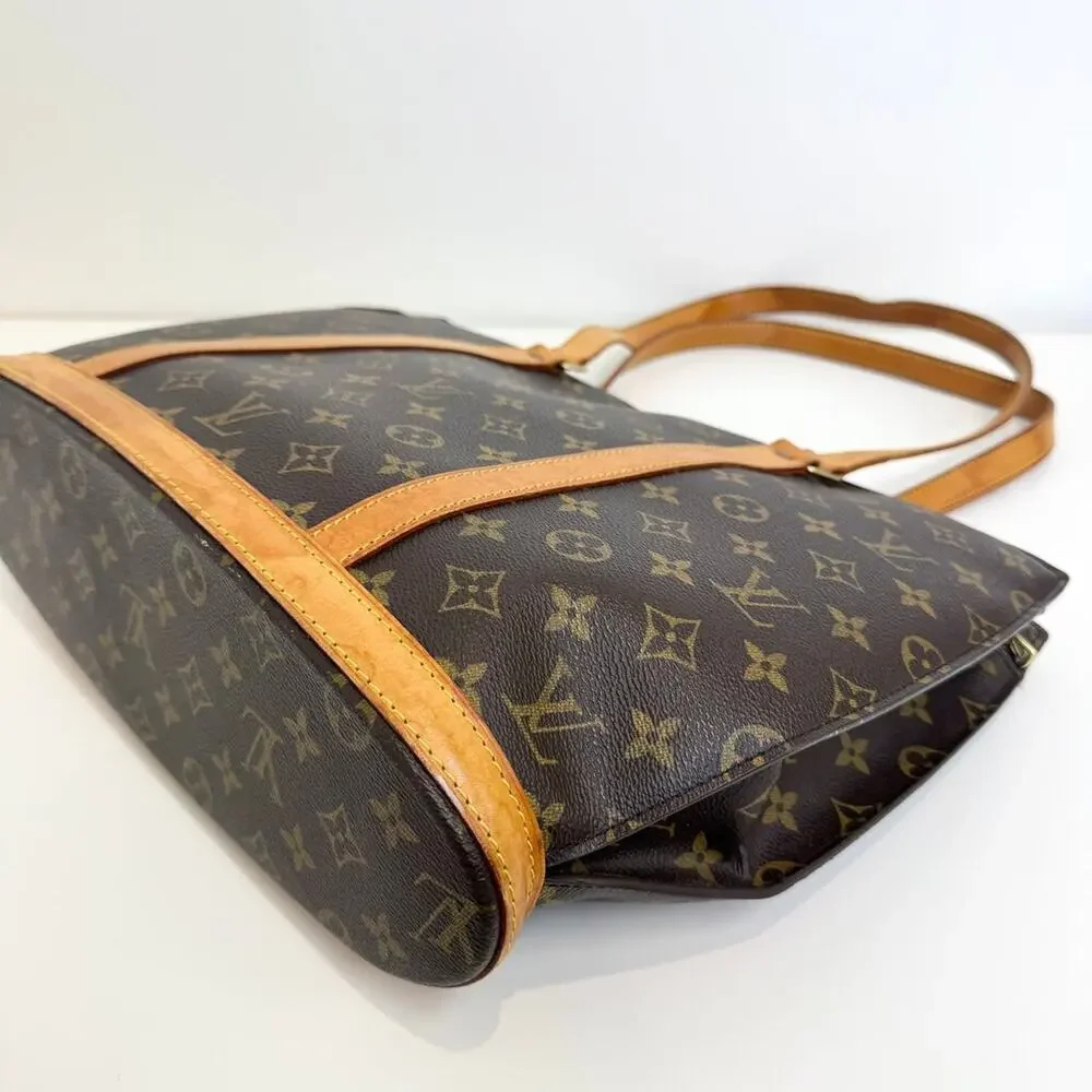 Louis Vuitton Brown Monogram Leather Trim Babylone Tote Bag LV Tan Shoulder Bag